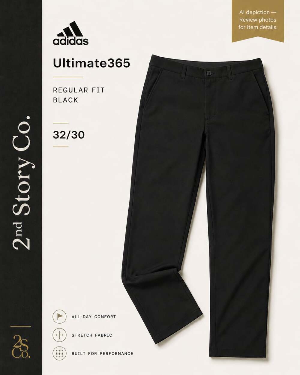 Adidas Ultimate365 Regular Fit Pants Black Size 32/30 DQ2217